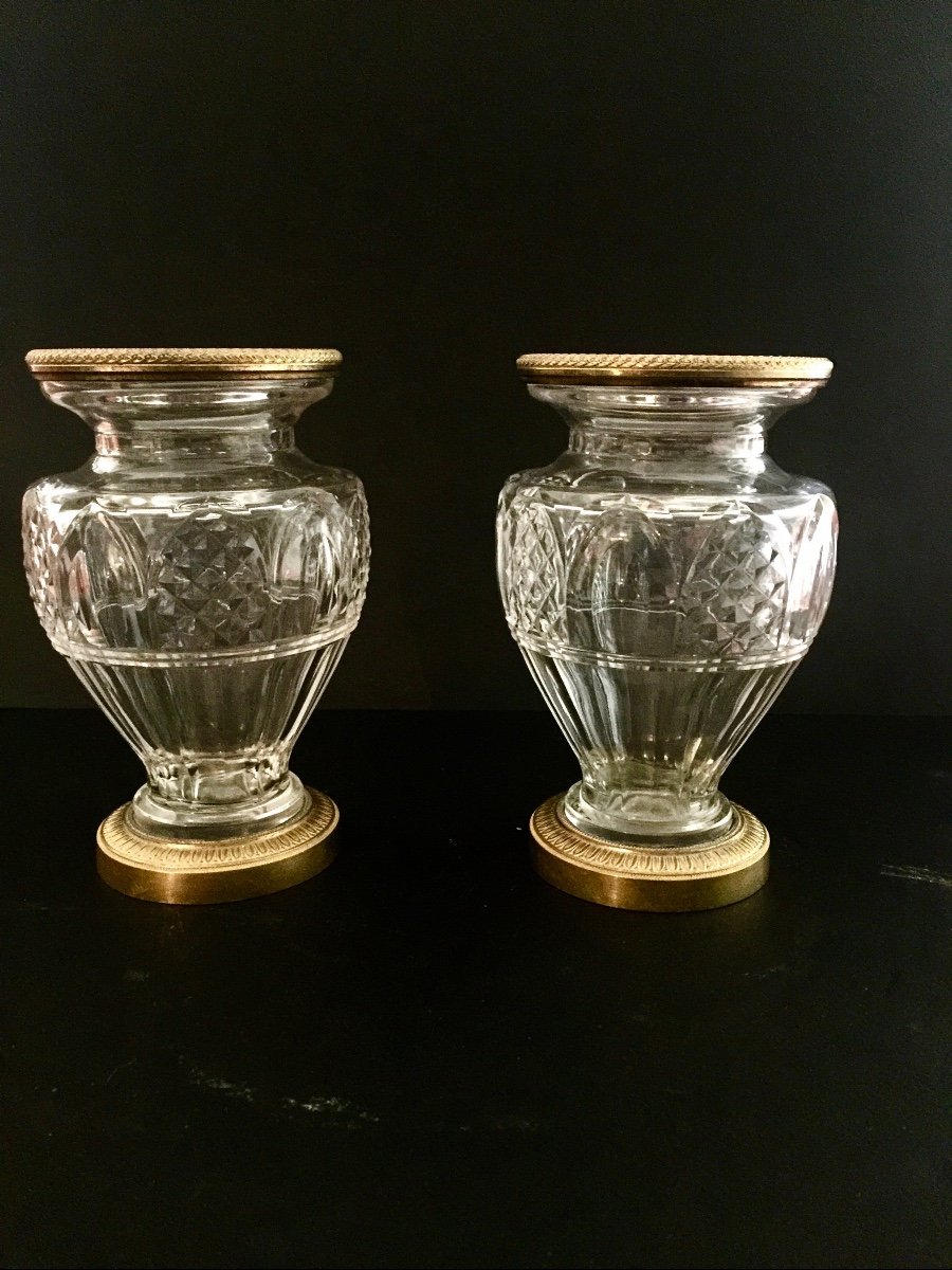 Paire De Vases En Cristal Et Bronze Doré XIXème Siècle