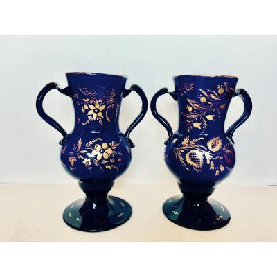 Pair Of Blue Crystal Vases Spain