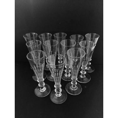 12 Crystal Champagne Flutes Circa 1840