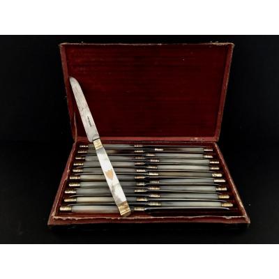 Series Of 20 Mother Of Pearl And Vermeil Knives Early 19th Century