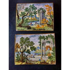 Pair Of Earthenware Plates From Castelli XVIIth Century