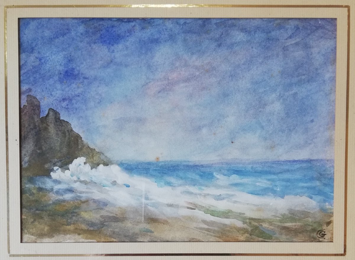 Gio Colucci (1892-1974) Aquarelle Gouachée  La Vague-photo-4