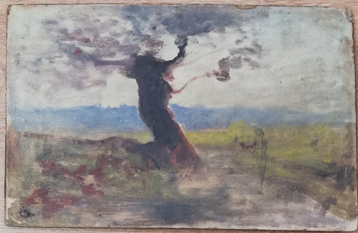 Auguste Feyen-perrin (1826-1888) Oil On Cardboard The Old Oak