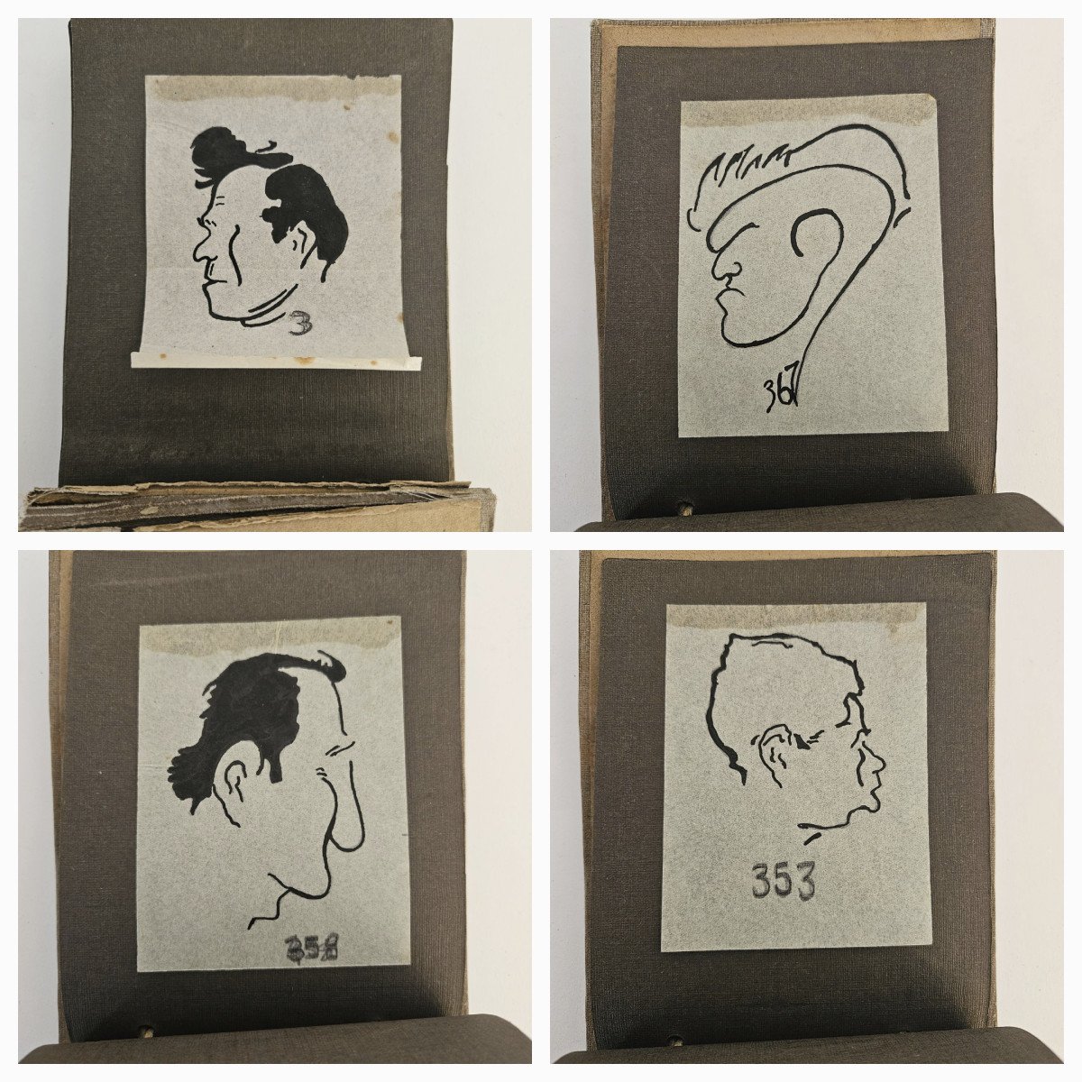 Notebook Of 40 Portraits Caricatures Of Men In Chinese Ink French Circa 1930-1940-photo-4