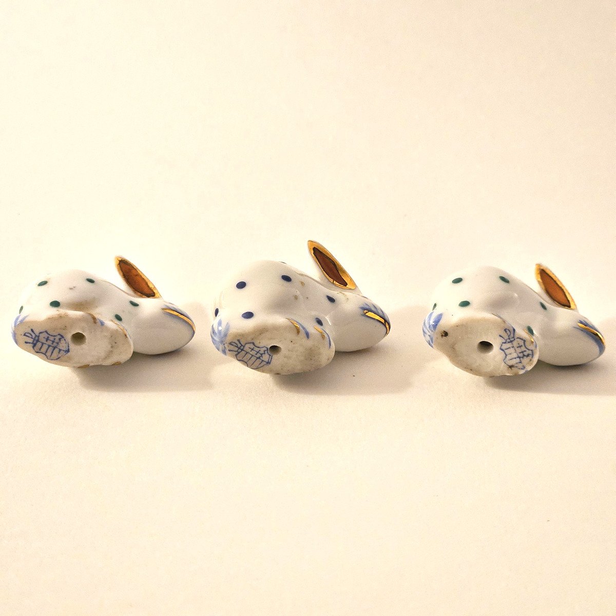 Three Miniature Porcelain Rabbits From Herend Hungary-photo-4