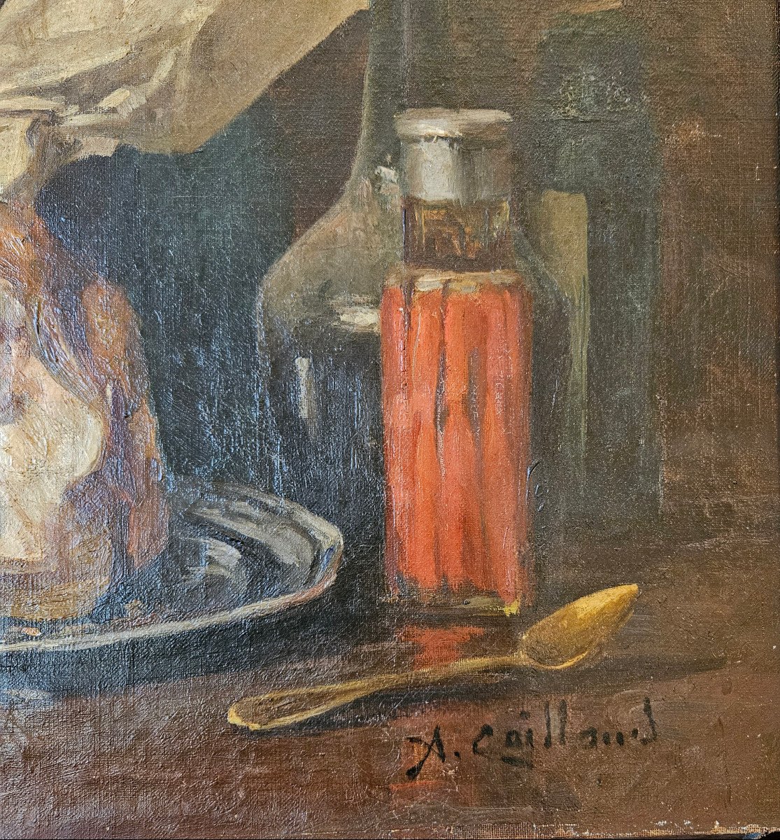 Alfred Benoit Caillaud (1855-1940) Nature morte au jambon hst-photo-1