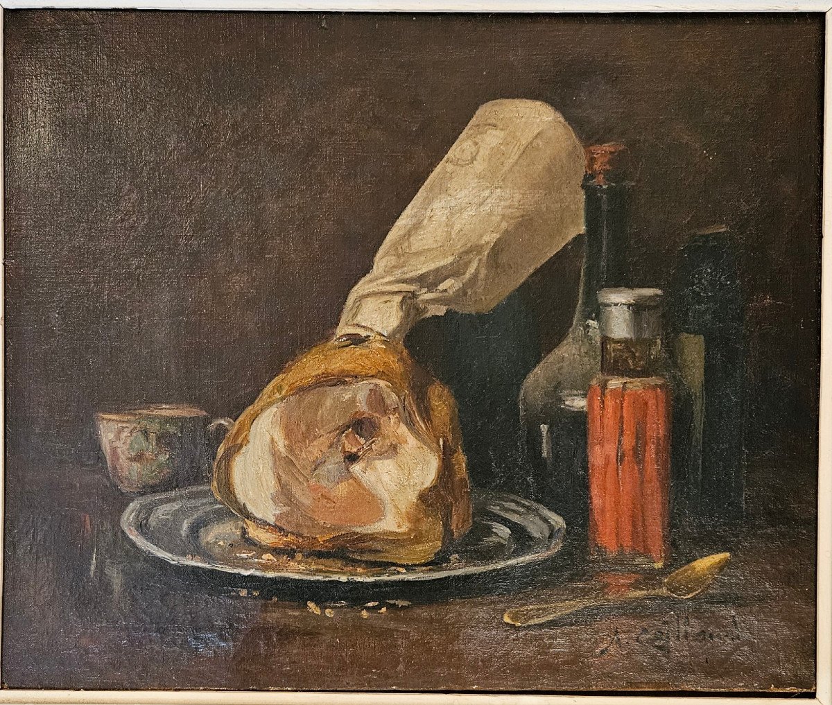 Alfred Benoit Caillaud (1855-1940) Still Life With Ham Hst