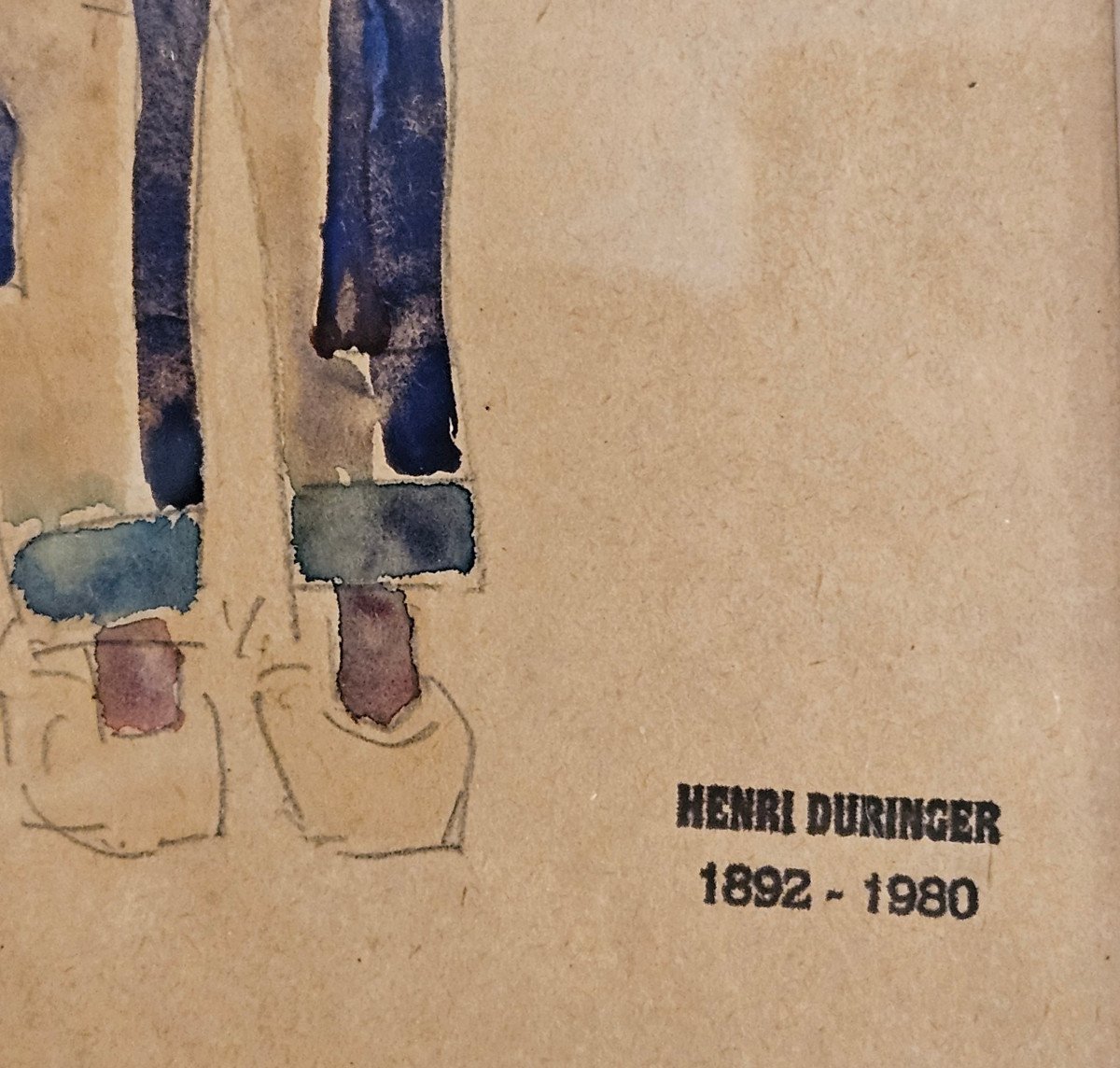 Henri Duringer (1892-1980) Marin Breton Debout Vu De Dos Aquarelle -photo-2