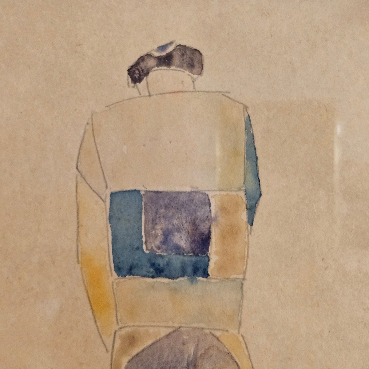 Henri Duringer (1892-1980) Marin Breton Debout Vu De Dos Aquarelle -photo-4