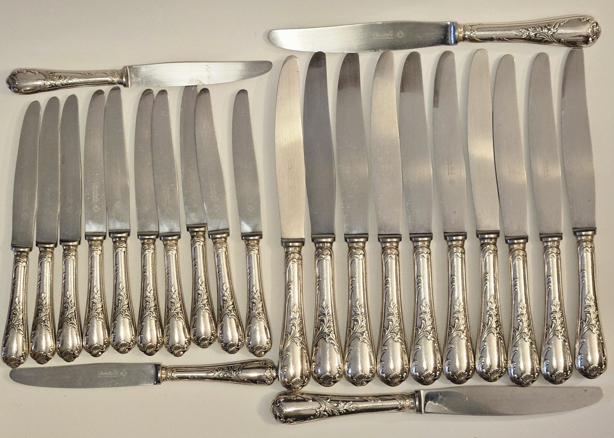 Christofle Marly Silver Metal Service 12 Large Knives And 12 Small Knives  