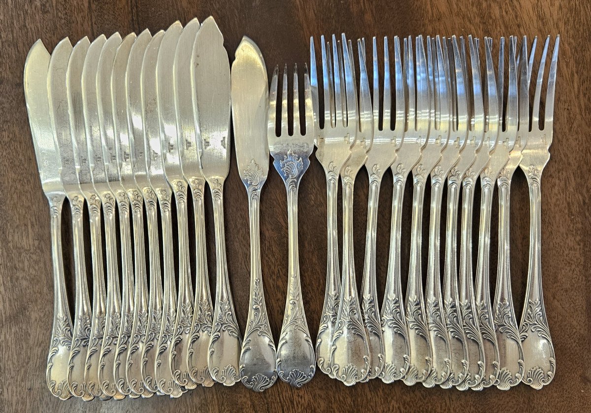 Christofle Marly Silver Metal 12-piece Fish Cutlery Set