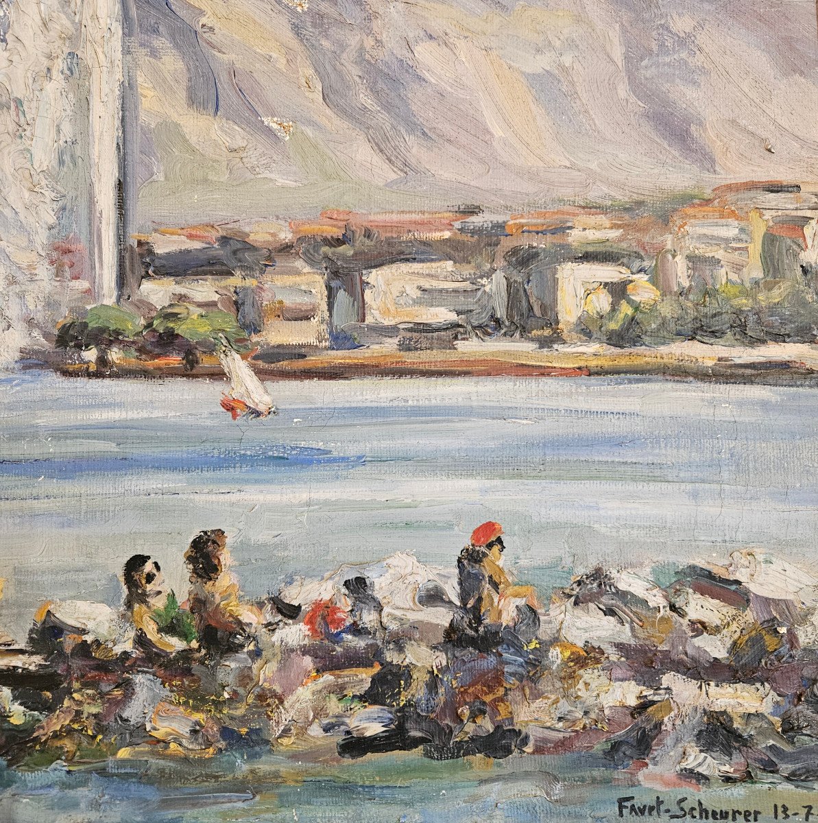 Rachel Pavet-scheurer 1919-2009 View Of The Port Of Geneva 1967 -photo-1