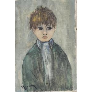 Marcel Masson 1911-1988 Portrait Of Young Boy Paris Poulbot Montmartre Hst