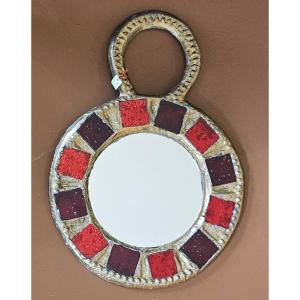 Irena Jaworska Round Mirror In Talosel, Lead And Red Glasses