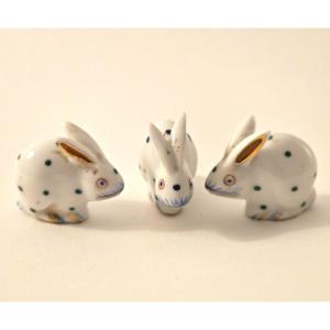 Three Miniature Porcelain Rabbits From Herend Hungary