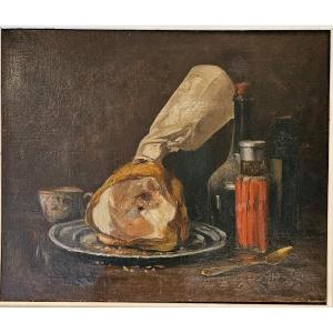 Alfred Benoit Caillaud (1855-1940) Still Life With Ham Hst