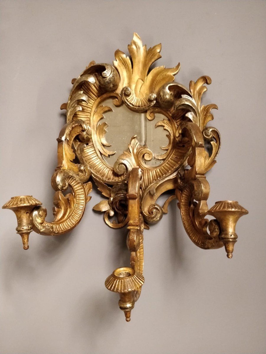 Paire D’appliques Italiennes Formant Miroirs, Première Moitié Du XIXe Siècle-photo-3