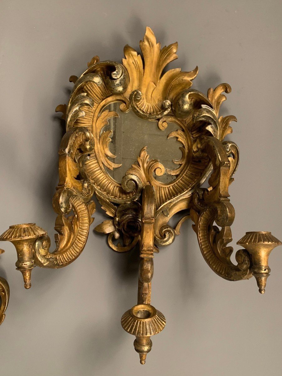 Paire D’appliques Italiennes Formant Miroirs, Première Moitié Du XIXe Siècle-photo-4