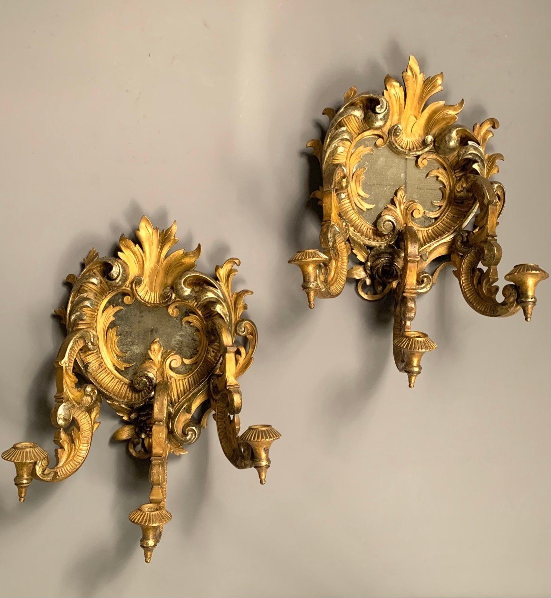 Paire D’appliques Italiennes Formant Miroirs, Première Moitié Du XIXe Siècle