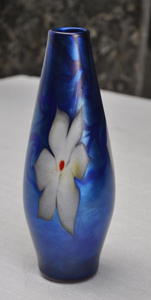 Vandermark, Iridescent Blue Vase Signed And Dated 1979-photo-2
