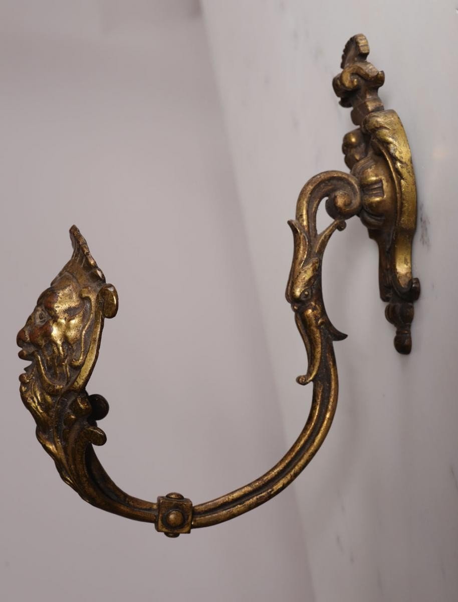 4 Curtain Tiebacks With Satyr Masks, Gilt Bronze, 19th-photo-3