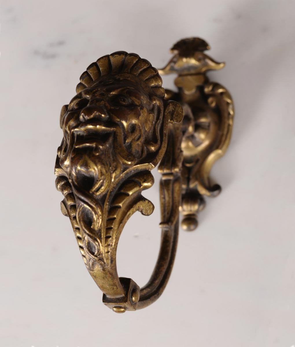 4 Curtain Tiebacks With Satyr Masks, Gilt Bronze, 19th-photo-4