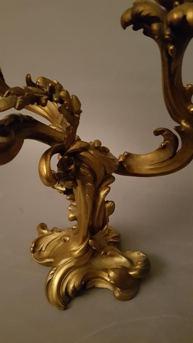 Pair Of Louis XV Style Candelabra In Bronze-photo-2