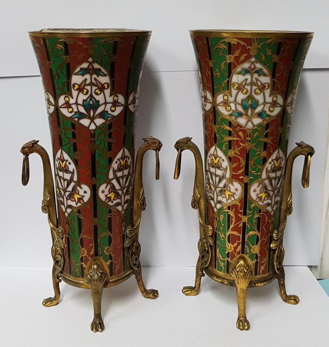 Pair Of "cornet" Vases Signed F.barbedienne