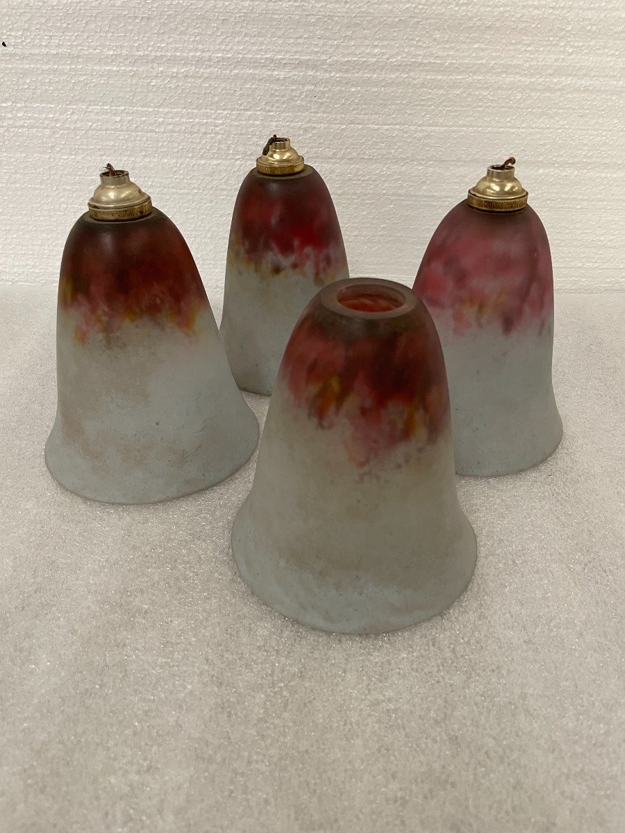 Lot De 4 Tulipe De Lustre En Pâte De Verre De La Marque Daum-photo-2