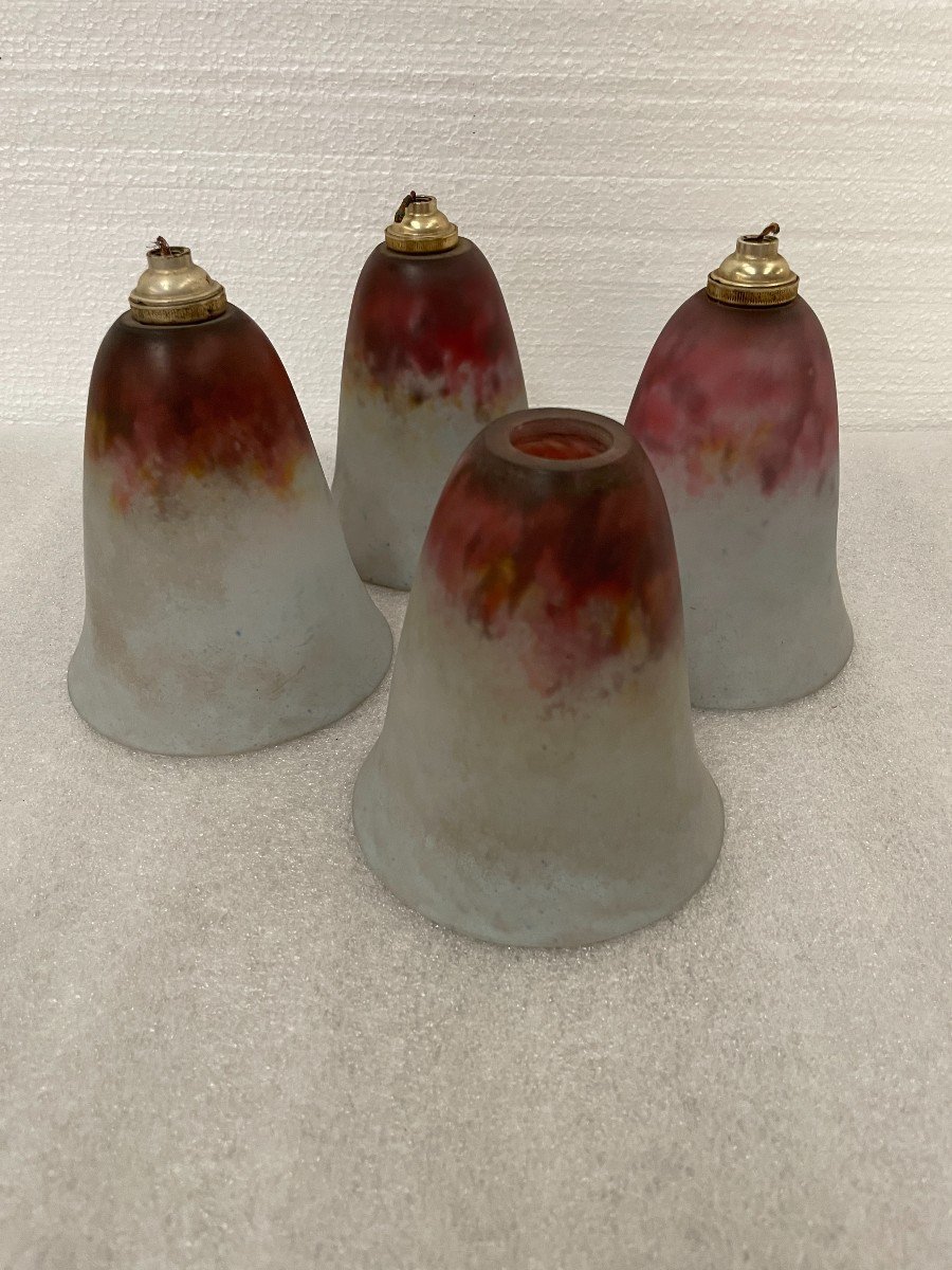 Lot De 4 Tulipe De Lustre En Pâte De Verre De La Marque Daum-photo-3