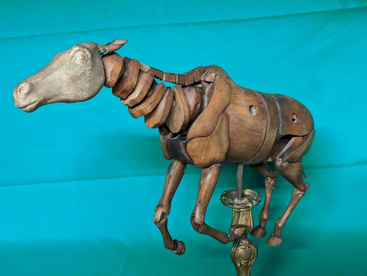 Rare Mannequin d'Atelier d'Artiste XIXe en Noyer Sculpté Et Articulé Cheval En l'état-photo-2