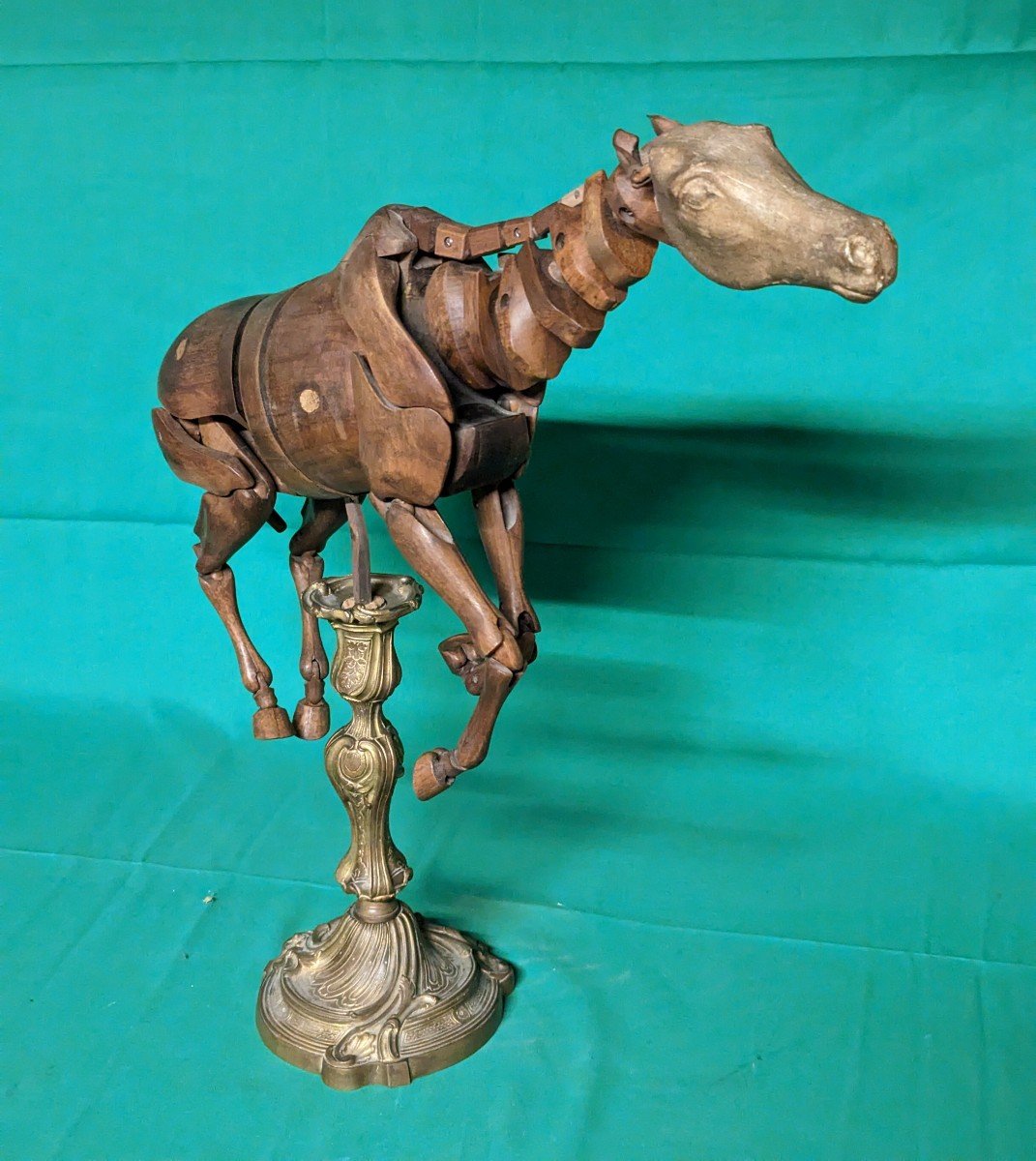 Rare Mannequin d'Atelier d'Artiste XIXe en Noyer Sculpté Et Articulé Cheval En l'état-photo-3