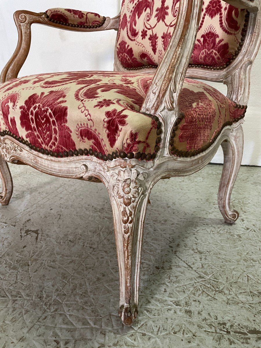 Pair Of Louis XV Style Armchairs In Beech-photo-1