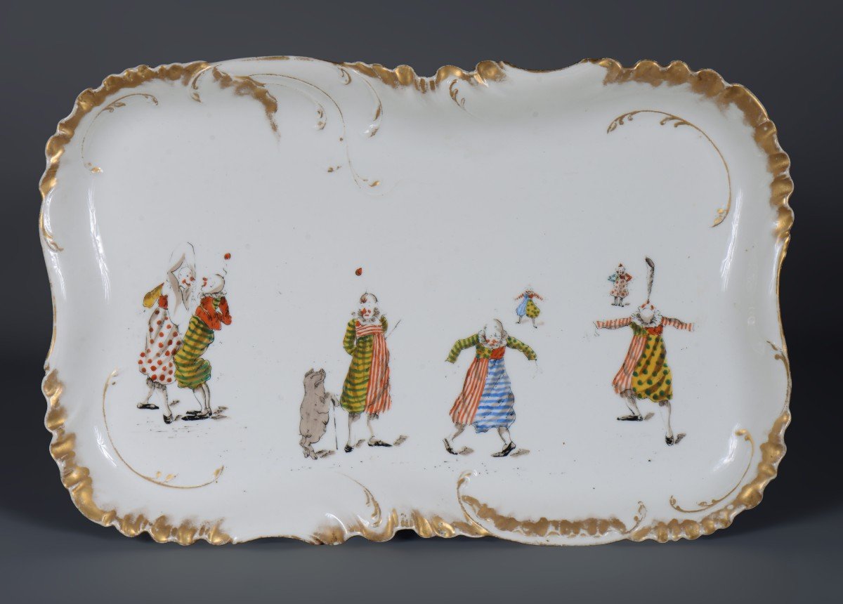 Haviland et Cie, Plateau en porcelaine de Limoges à décor de clowns