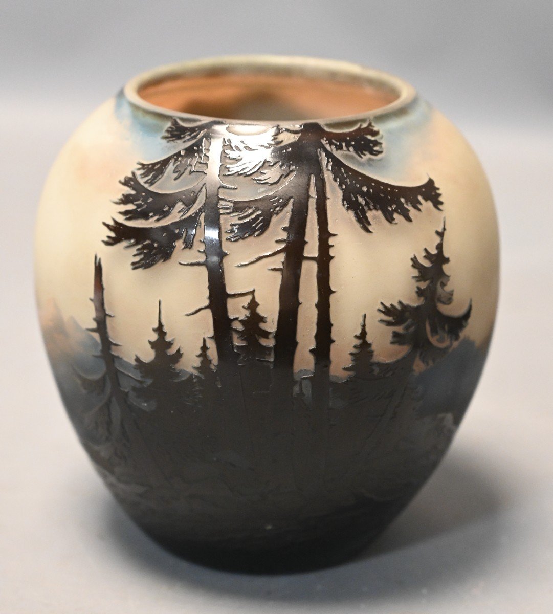 Vase Boule En Verre Multicouche à Décor De Paysage Vosgien – Müller Frères