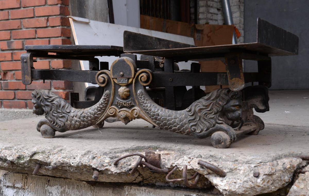 Rare Balance En Fonte, 100 Kg, à Décor De lions, Vers 1900-photo-3