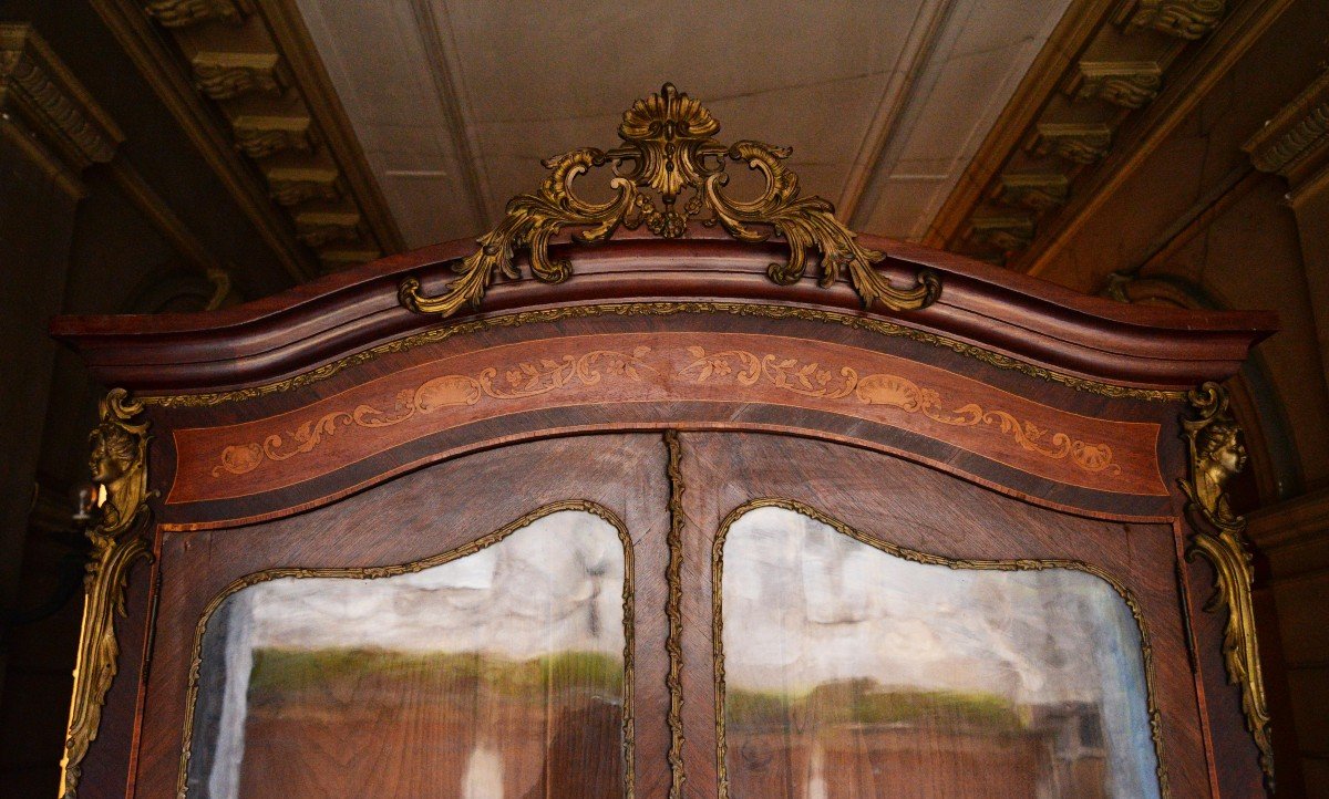 Grande Vitrine De Style Louis XV Marqueterie Et Bronzes -photo-2