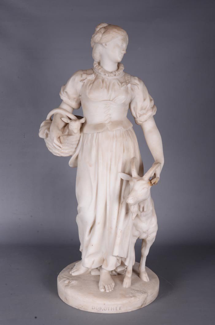 Alexandre Falguière, Dorothée And Her Goat Marble Sculpture, 1874