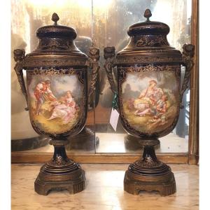 Pair Of Sèvres Porcelain Covered Vases Mounted Gilt Bronze