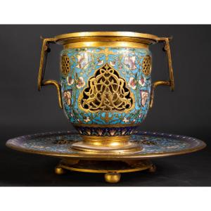 Barbedienne Cup And Its Tray In Cloisonné Enamels