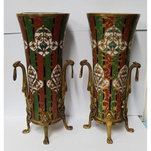 Pair Of "cornet" Vases Signed F.barbedienne