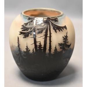 Vase Boule En Verre Multicouche à Décor De Paysage Vosgien – Müller Frères