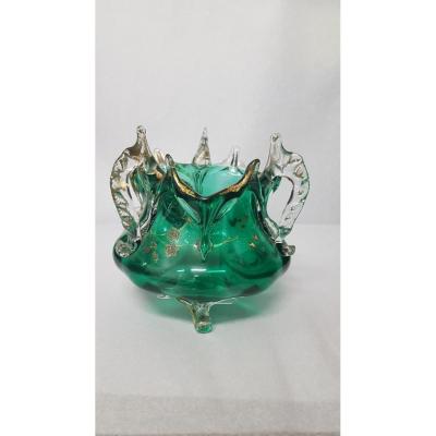 Green Glass Cup And Enamel Polychrome Auguste Jean