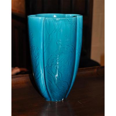 Turquoise Blue Earthenware Quadrilobé Vase Théodore Deck