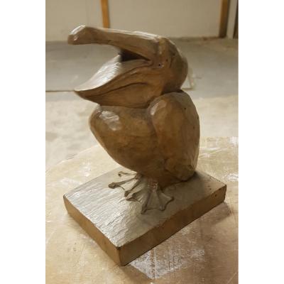 Direct Size Sculpture Featuring A Walnut Pelican