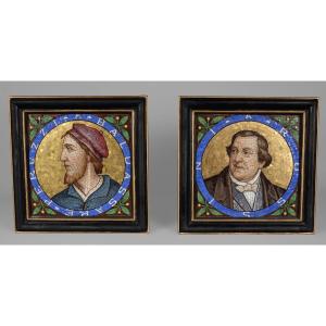 Lot Of 2 Mosaic Panels With Portraits Of Men