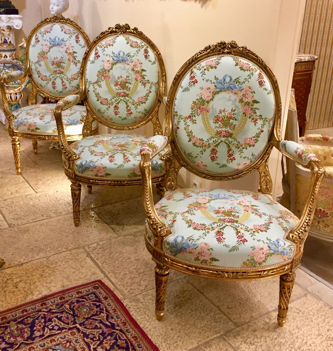 Salon Napoléon III De Style Louis XVI En Bois Doré -photo-4