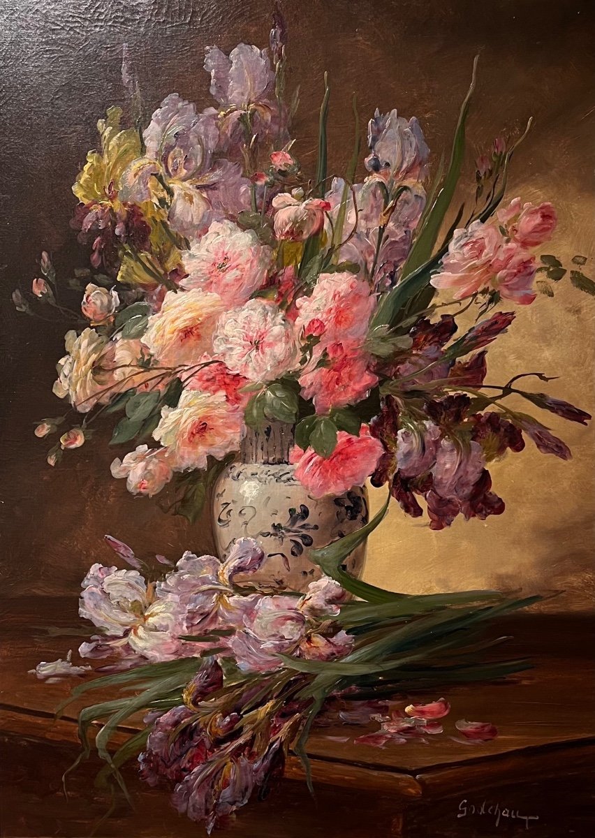 Bouquet De Fleurs Par Emile Godchaux (1860-1938)-photo-3