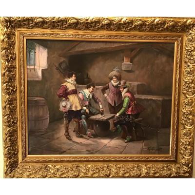 Paire De Tableaux Scenes De Taverne Mousquetaires