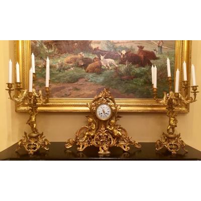 Napoleon III Bronze Clock And Candelebras